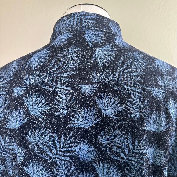 Nat Nast Men XL 70% Silk 30% Cotton Blend Button front Short sleeve Black Blue - Picture 8 of 11